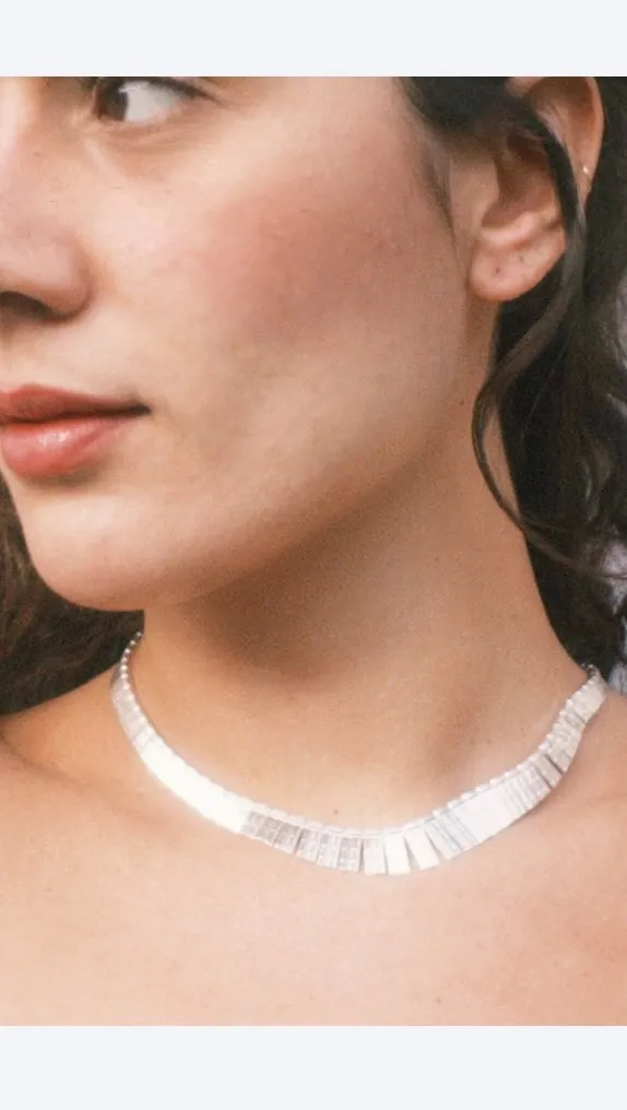 Flat silver collar necklace